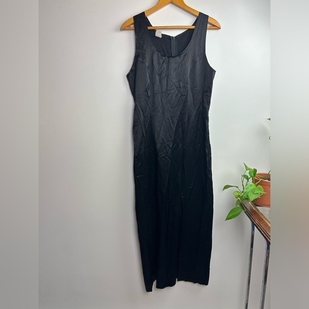 VTG Maxima Sz M 80s 90s Jackie O Marylin Monroe Slit Satin Romantic Maxi Dress‎